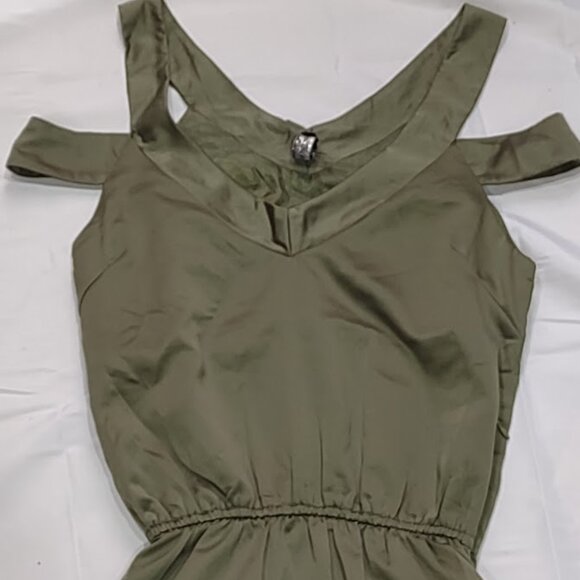 POOF COUTURE OLIVE GREEN SLEEVELESS DOUBLE STRAP OFF THE SHOULDER ELASTIC SIZE S - Picture 2 of 12